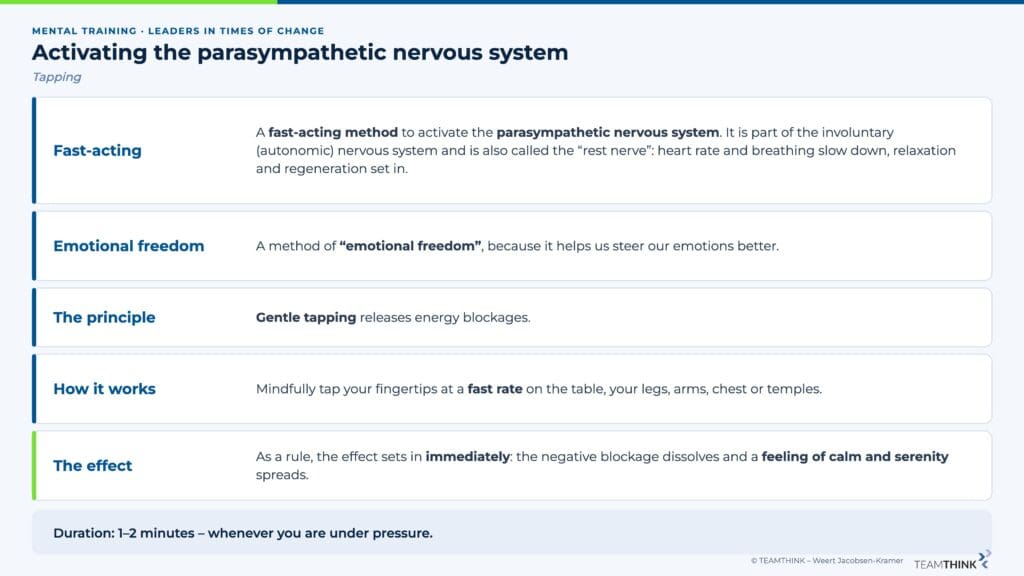 Activating the parasympathetic nervous system through tapping: principle, application and effect
